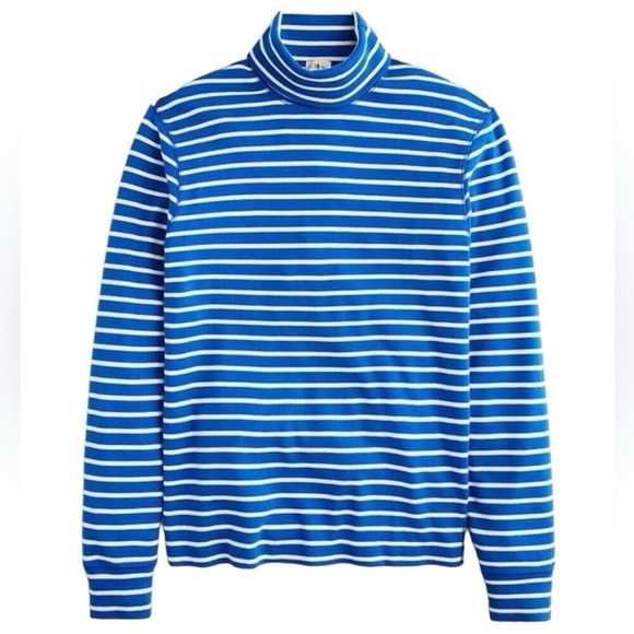 J. Crew Heritage Brushed Rib-Knit Turtleneck in Blue White Stripe Size Large - Picture 1 of 16